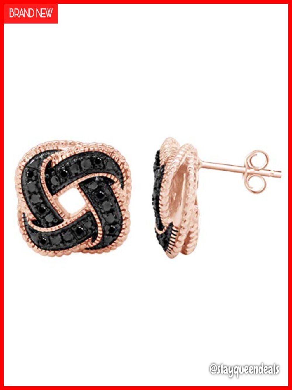 Sterling Silver Love Knot Stud Earrings 0.12 CT Black Diamond